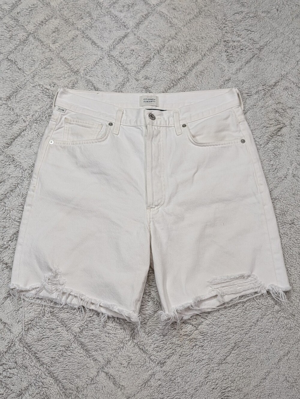 Citizens of Humanity Shorts Womens 28 White Camilla High Rise Denim Cut Off 7”